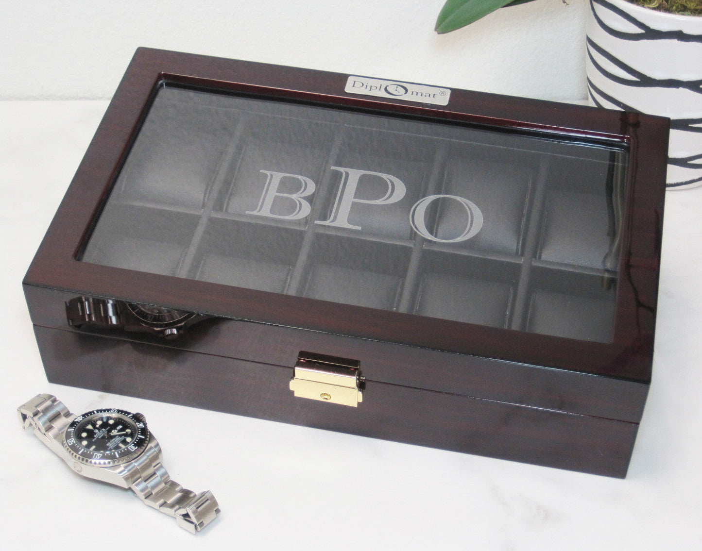Diplomat 10-Piece Ebony Wood Watch Box