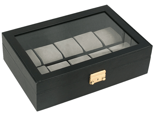 Diplomat 10-Piece Black Leather Watch Box