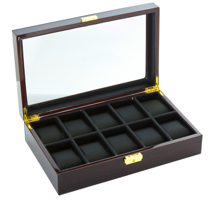Diplomat 10-Piece Ebony Wood Watch Box