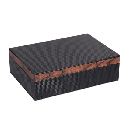 10-Piece Carbon Fiber Watch Box with Wood Grain Trim